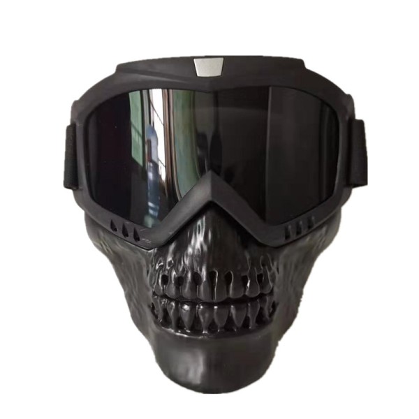 Masca protectie fata din plastic dur + ochelari ski, lentila gri inchis, model craniu, GID01